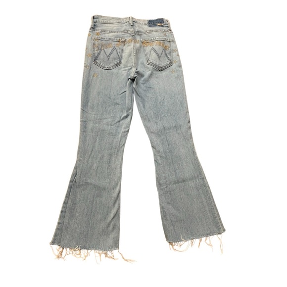 Mother x Bowie Flare Jeans Size 26 The Super Cruiser Gold Sparkle Trim - Picture 1 of 12